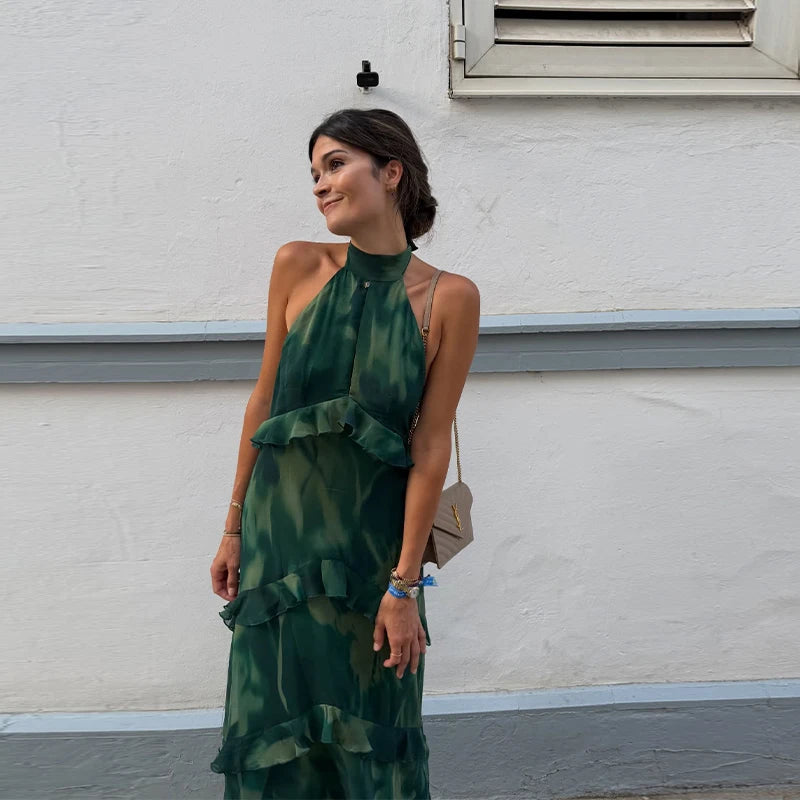 Floral Print Strapless Tiered Chiffon Maxi Dress Sleeveless Asymmetric Layered  2026 Summer Elegant Women Vacation Party Vestido