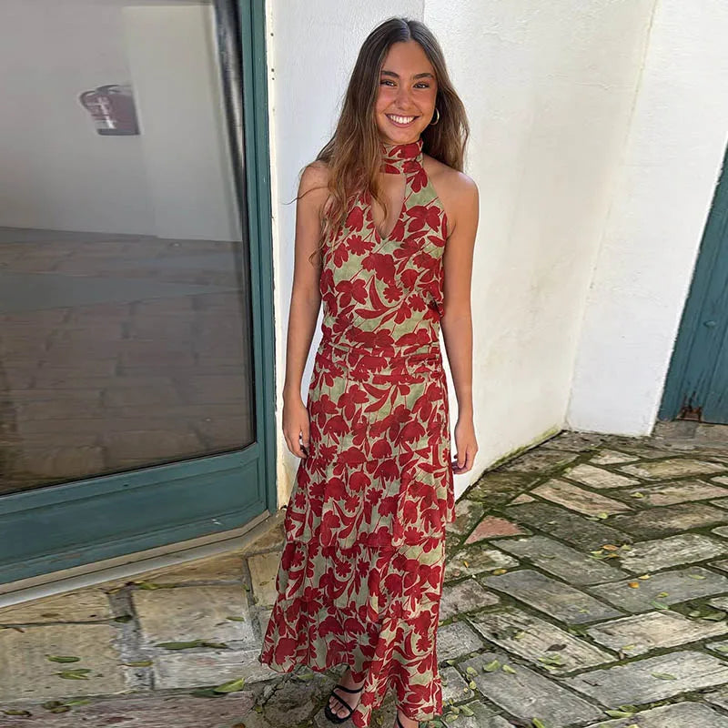 Floral Print Strapless Tiered Chiffon Maxi Dress Sleeveless Asymmetric Layered  2026 Summer Elegant Women Vacation Party Vestido